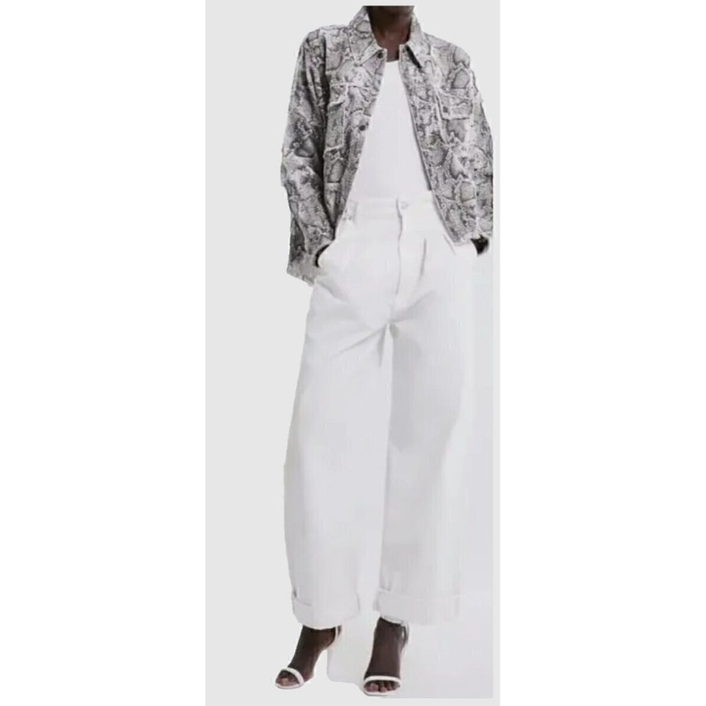 ZARA Snake Print Raw Hem Studded Rhinestones Denim Jean Oversize Jacket